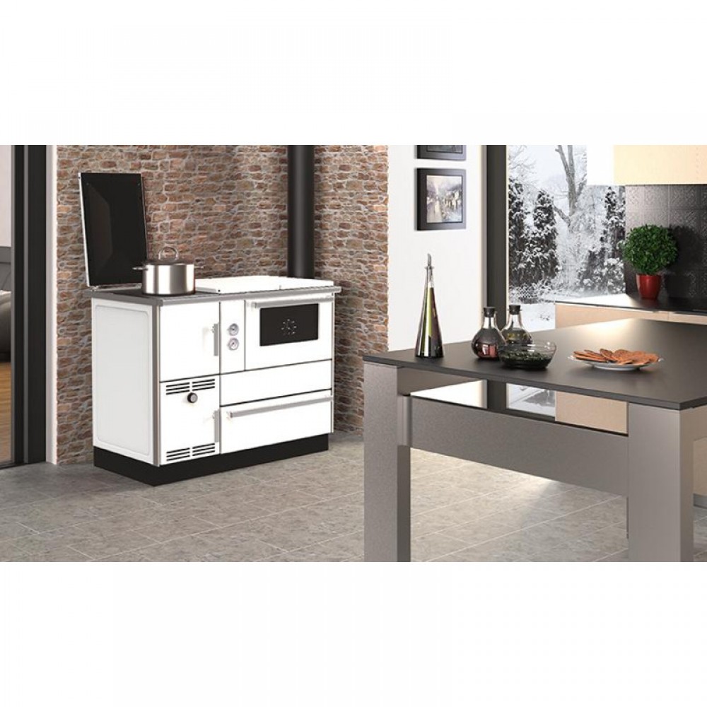 Cocina calefactora de leña Alfa Plam Alfa Term 35 Blanca-Izquierda, 32kW | Cocinas calefactoras de leña | Leña |