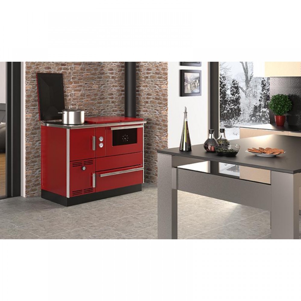 Cocina calefactora de leña Alfa Plam Alfa Term 35 Roja-Derecha, 32kW | Cocinas calefactoras de leña | Leña |