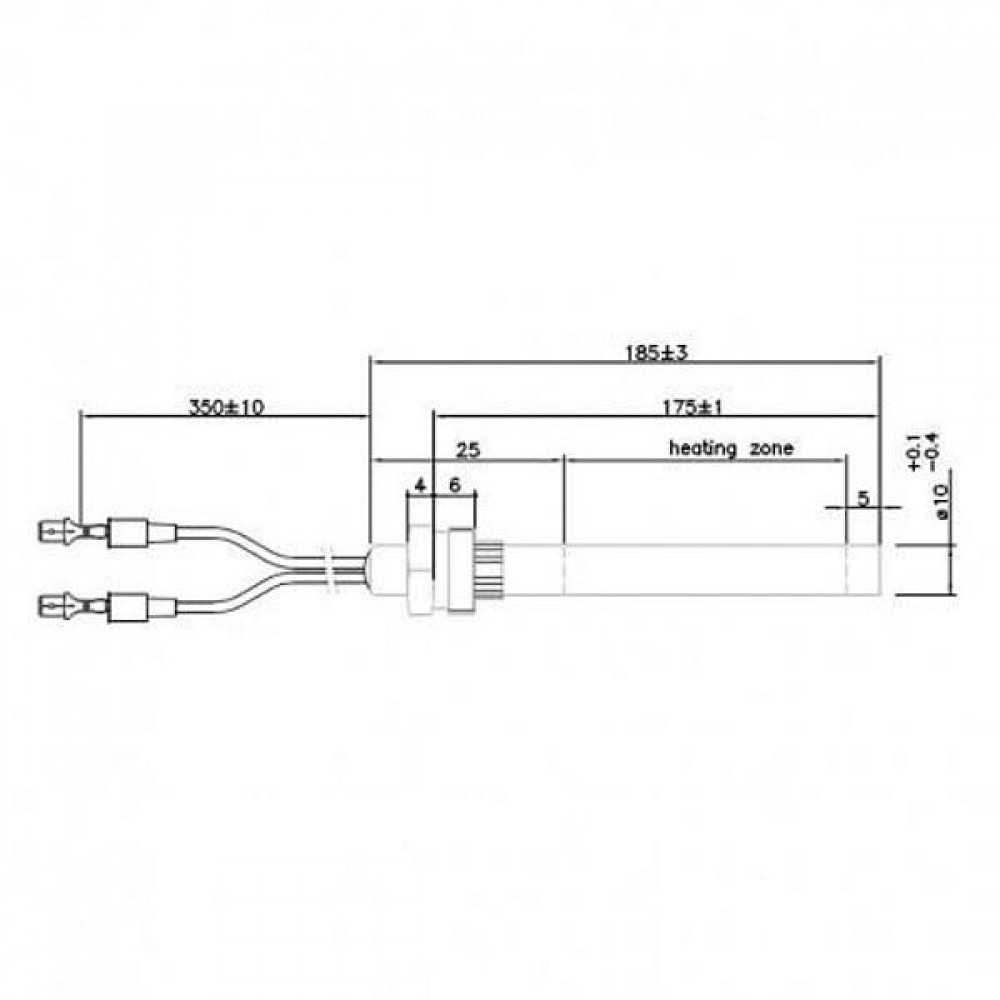 Resistencia para estufas de pellets BURNiT, Piazzetta, Karmek, MCZ, Ungaro, Superior, Cadel y otros, longitud total 185 mm, 350W | Resistencias para estufas de pellets | Repuestos estufa de pellets |