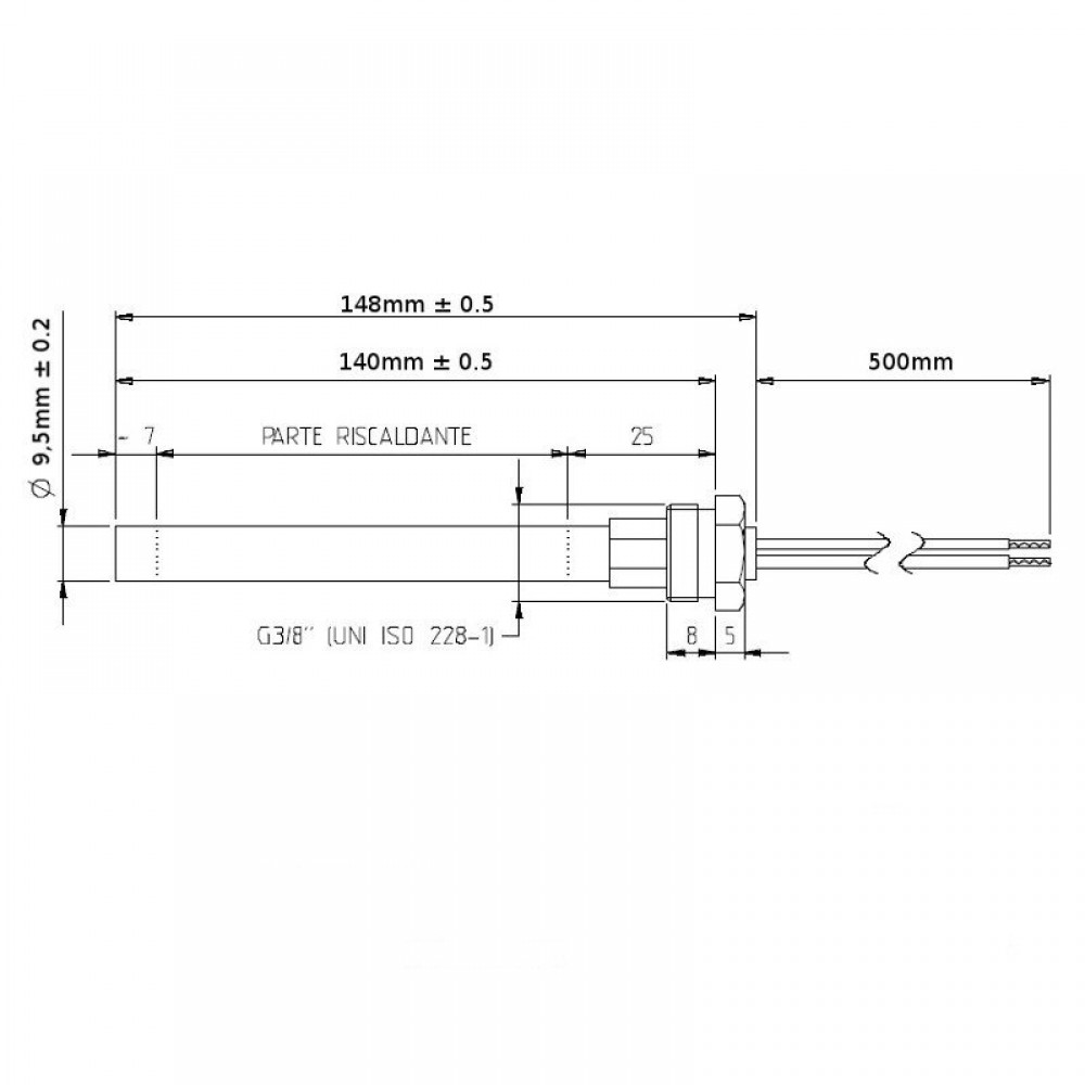 Resistencia para estufa de pellets MCZ, RED y otras, longitud total 148mm, 350W | Encendedores / Resistencias | Piezas de estufa de pellets |