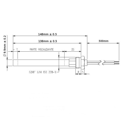 Resistencia para estufa de pellets Prity, AMG, Cadel, Dielle, Kalon, Good Fire, Ambiente e Calore y otras, longitud total 148 mm, 300W - Comparación de Producto
