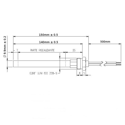 Resistencia para estufas de pellets Balkan Energy, Deville, Ecoteck, Laminox, MCZ, Palazzetti, Piazzetta, Puros, Rika, RED, Ravelli, Supra, Zibro y otras, longitud total 150 mm, 250W - Comparación de Producto