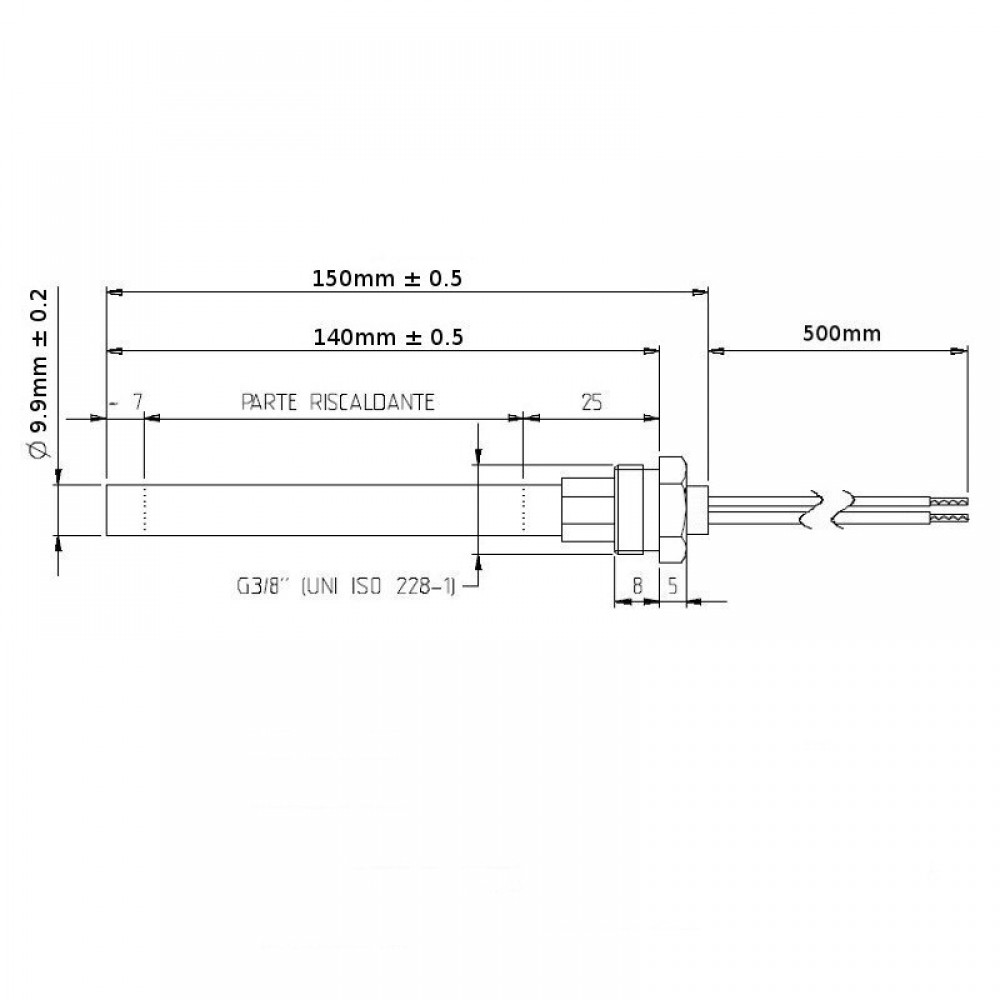 Resistencia para estufa de pellets Adler, Arce, CS Thermos, Karmek One, Piazzetta, Evacalor, Superior y otras, longitud total 150 mm, 280W | Resistencias para estufas de pellets | Repuestos estufa de pellets |