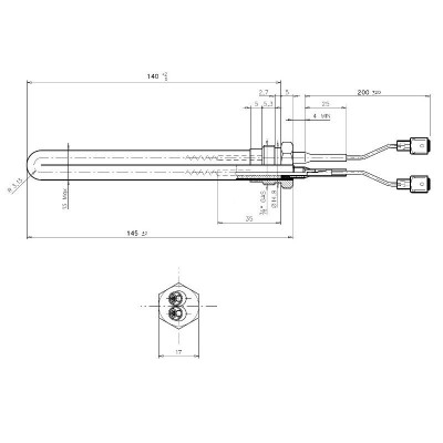 Resistencia para estufas de pellets Palladio y otras, longitud total 145mm, 250W - Repuestos estufa de pellets