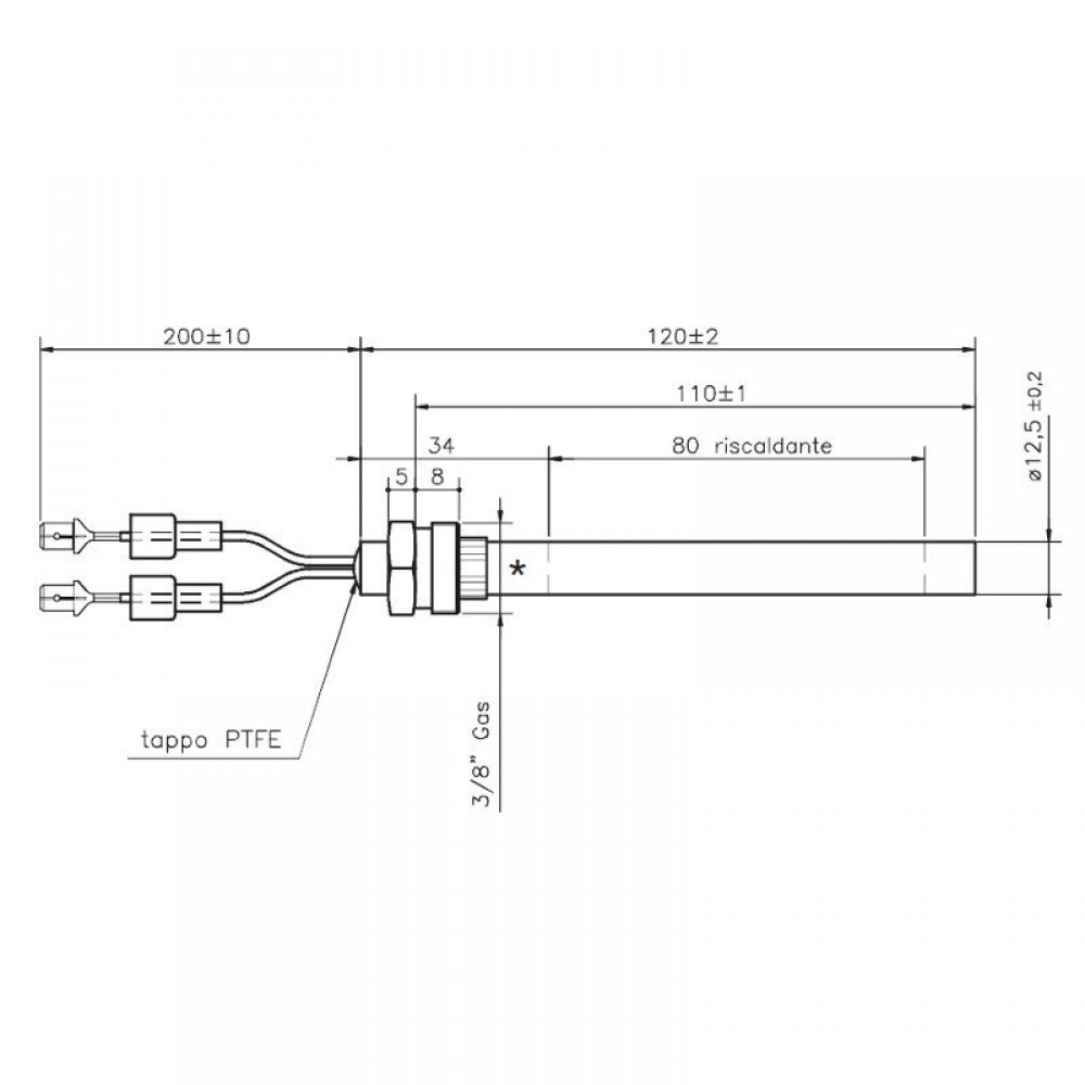 Resistencia para estufas de pellets Girolami, longitud total 120mm, 235W | Encendedores / Resistencias | Piezas de estufa de pellets |