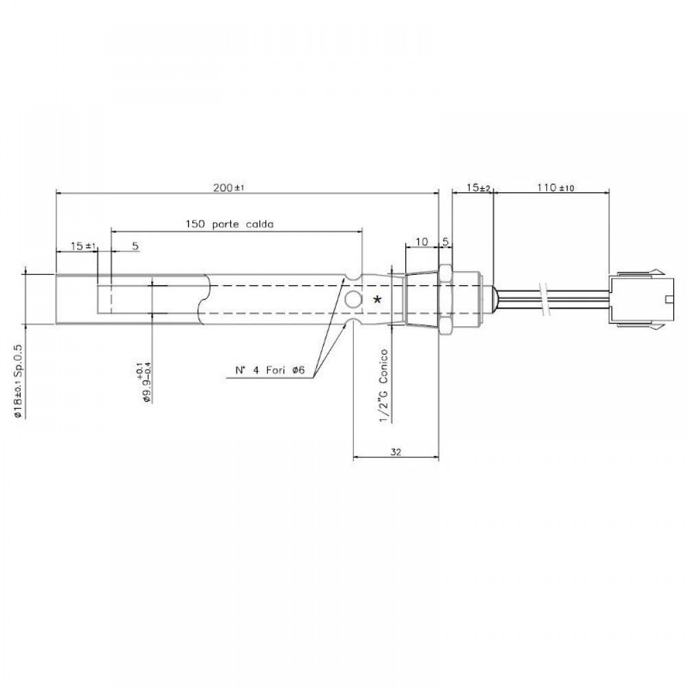 Resistencia para quemador de pellets Ferroli y otras, longitud total 190mm, 350W | Encendedores / Resistencias | Piezas para quemadores de pellets |