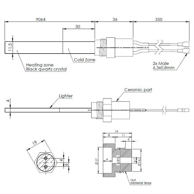 Resistencia con cristal de cuarzo negro para estufas de pellets Eco Spar, BURNiT, Whitfield, Lennox y otros, longitud total 126mm, 400W - Comparación de Producto