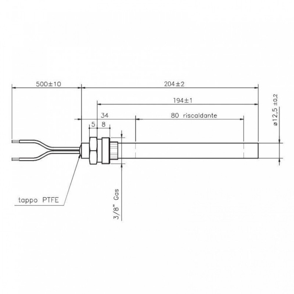 Resistencia para estufas de pellets Pasqualicchio, Clam y otros, longitud total 204mm, 420W | Resistencias para estufas de pellets | Repuestos estufa de pellets |