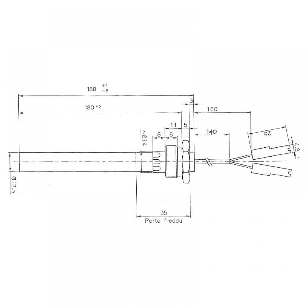 Resistencia para estufas de pellets Palazzetti y otras, longitud total 188mm, 350W | Encendedores / Resistencias | Piezas de estufa de pellets |