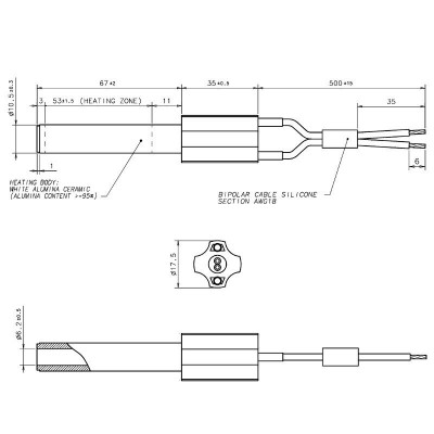 Resistencia cerámica para estufas de pellets Eco Spar, BURNiT, Ashley, Adler, AMG, Piazzetta y otros, longitud total 102mm, 250W - Comparación de Producto