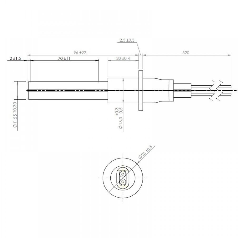 Resistencia cerámica para estufas de pellets ETA, Grant Spira, ComfortBilt y otros, longitud total 107mm, 260W | Resistencias para estufas de pellets | Repuestos estufa de pellets |