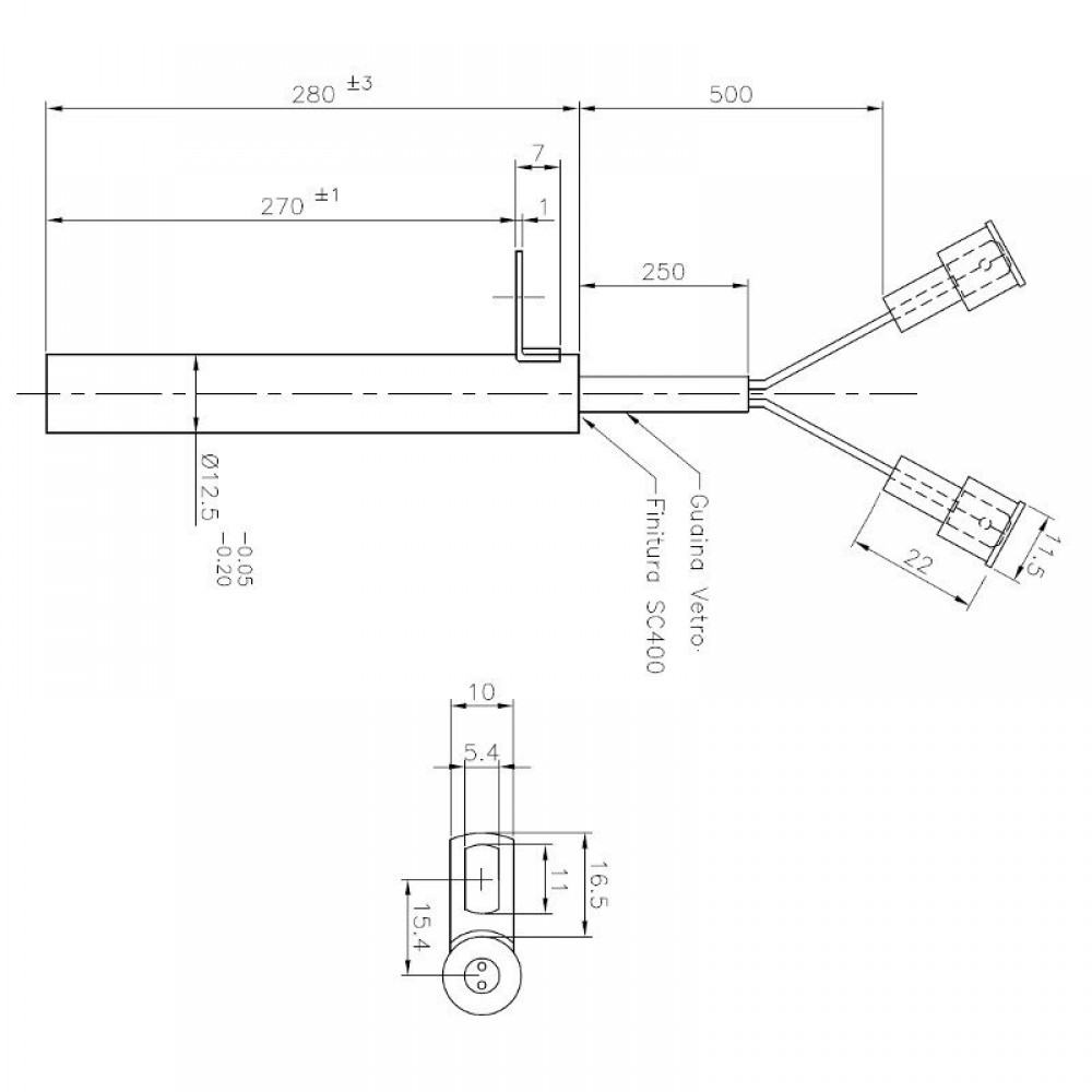 Resistencia para estufas de pellets Edilkamin y otras, longitud total 280mm, 470W | Encendedores / Resistencias | Piezas de estufa de pellets |