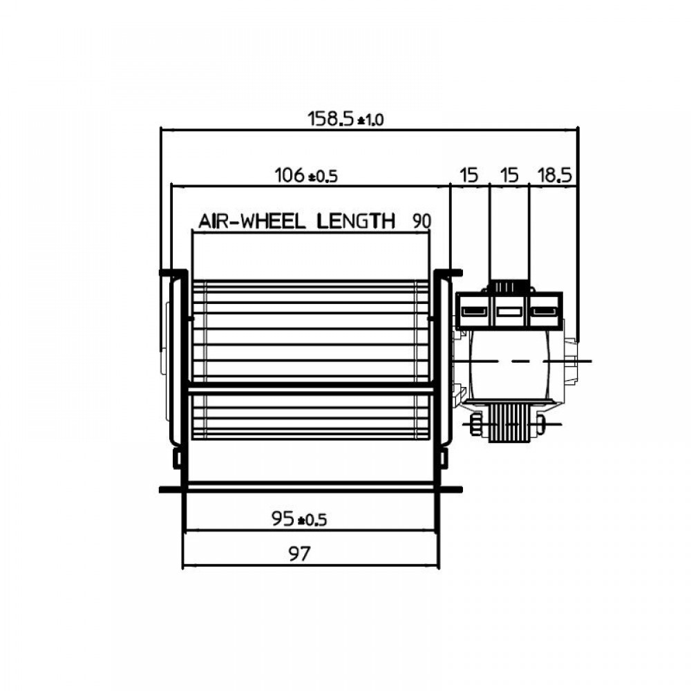 Ventilador tangencial para estufas de pellets Ecoforest, Edilkamin y otras, de Ø60 mm, Caudal 70 m³/h | Ventiladores y sopladores para estufas de pellets | Repuestos estufa de pellets |
