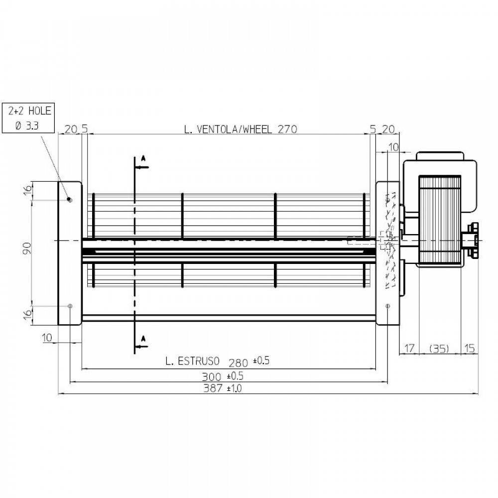 Ventilador tangencial para estufas de pellets Sideros y otras, de Ø80 mm, Caudal 305 m³/h | Ventiladores y sopladores para estufas de pellets | Repuestos estufa de pellets |