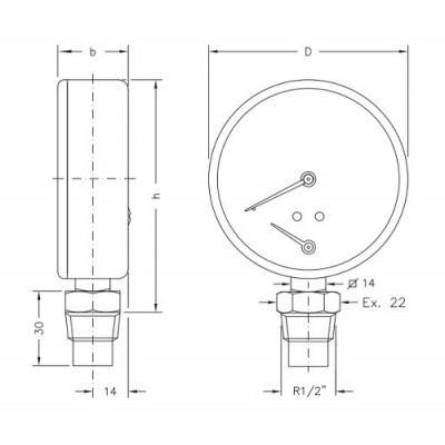 Axial thermomanometer Cewal, Bottom connection - Comparación de Producto