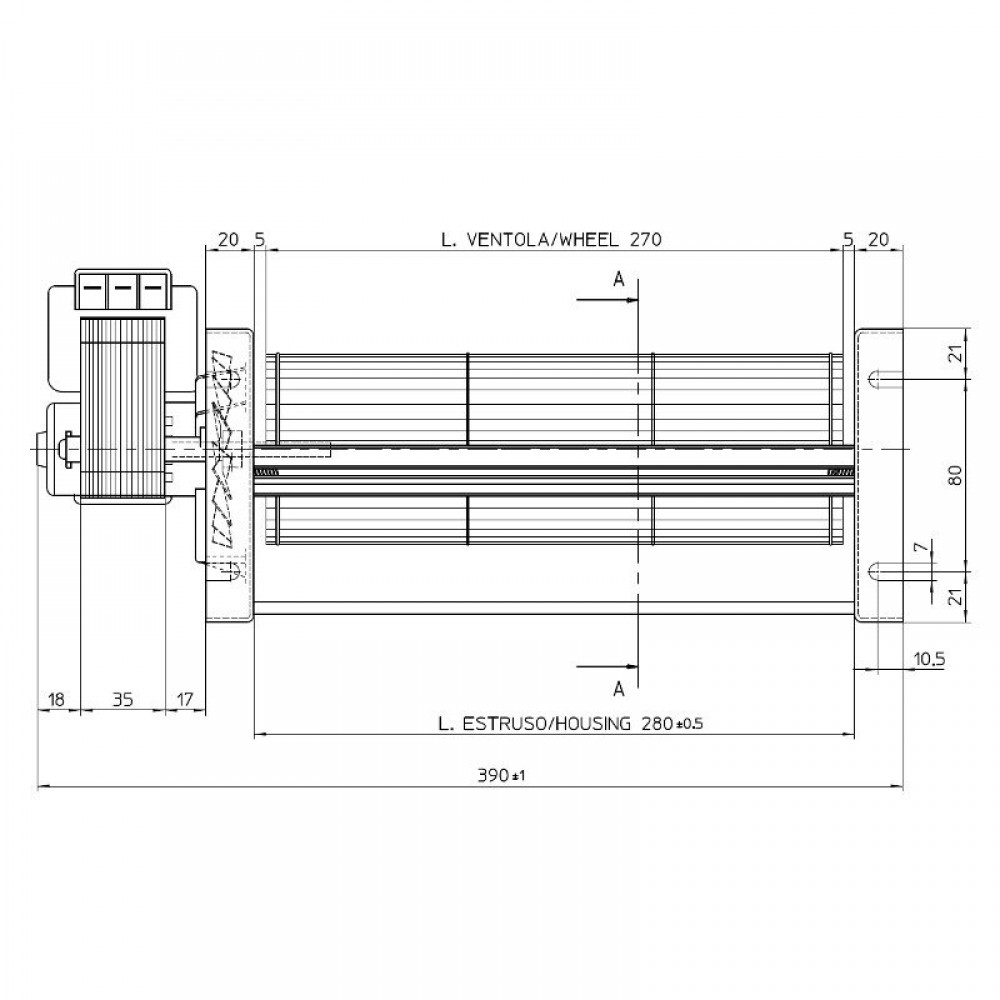 Ventilador tangencial Fergas para estufas de pellets Cadel y otras con Ø80 mm, Caudal 305 m³/h | Ventiladores y sopladores | Piezas de estufa de pellets |