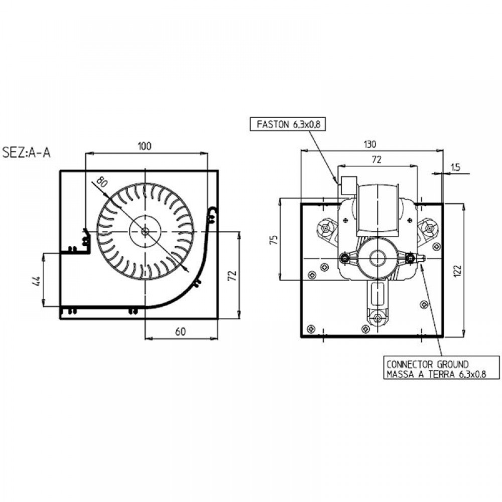 Ventilador tangencial para estufas de pellets Eva Calor, Sideros y otras, de Ø80 mm, Caudal 250 m³/h | Ventiladores y sopladores para estufas de pellets | Repuestos estufa de pellets |