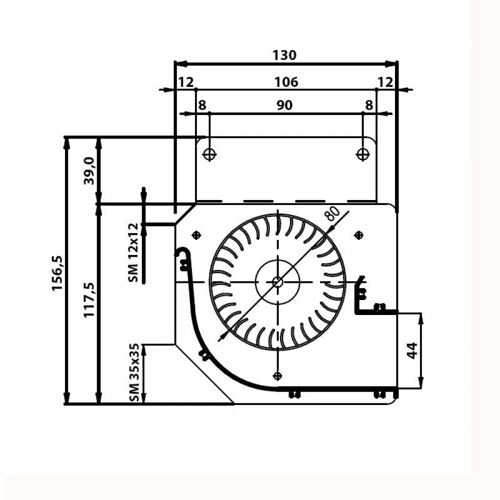 Ventilador tangencial Fergas para estufas de pellets Edilkamin y otras con Ø80 mm, Caudal 410 m³/h | Ventiladores y sopladores | Piezas de estufa de pellets |