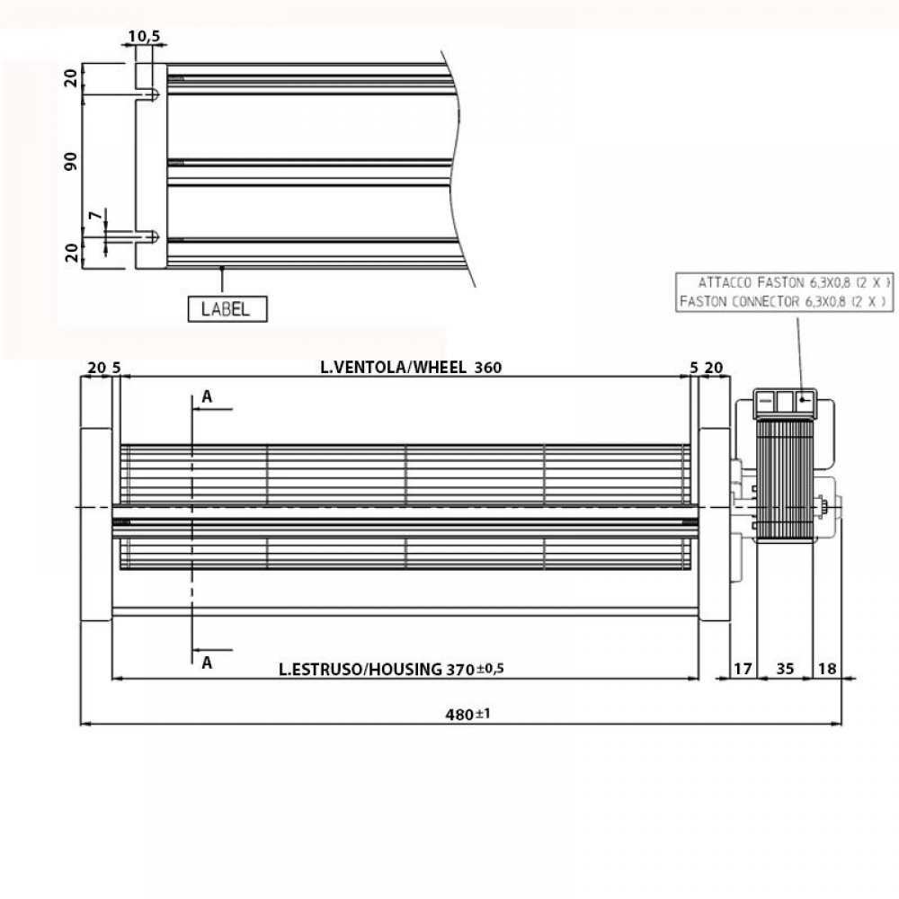 Ventilador tangencial para estufas de pellet Eva Calor, Prisma, de Ø80 mm, Caudal 251-302 m³/h | Ventiladores y sopladores para estufas de pellets | Repuestos estufa de pellets |