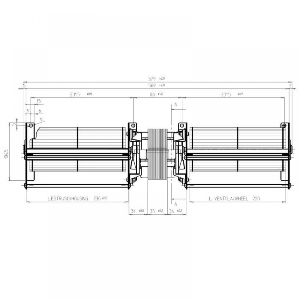 Ventilador transversal doble para estufas de pellets Edilkamin de Ø80 mm, caudal 660 m³/h | Ventiladores y sopladores | Piezas de estufa de pellets |