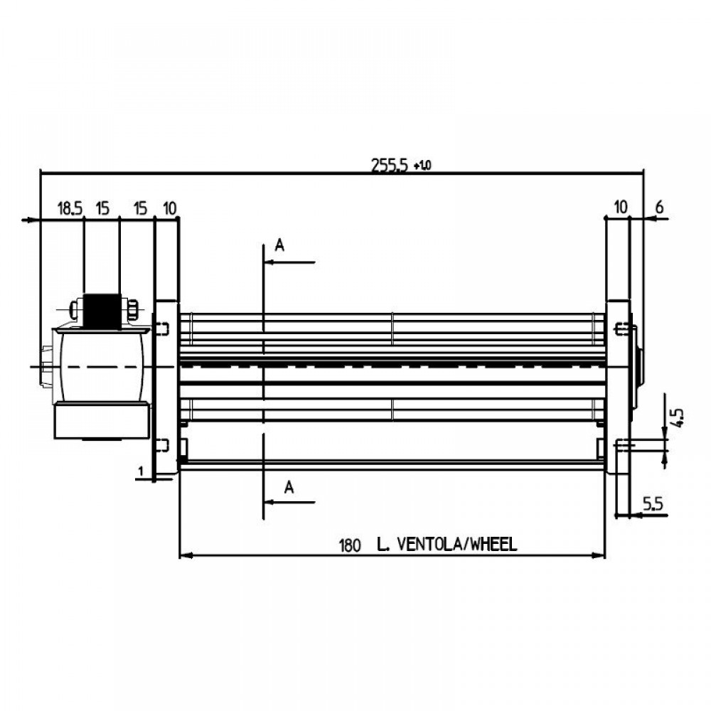 Ventilador tangencial Fergas para estufas de pellet Sideros, de Ø45 mm, Caudal 92 m³/h | Ventiladores y sopladores para estufas de pellets | Repuestos estufa de pellets |