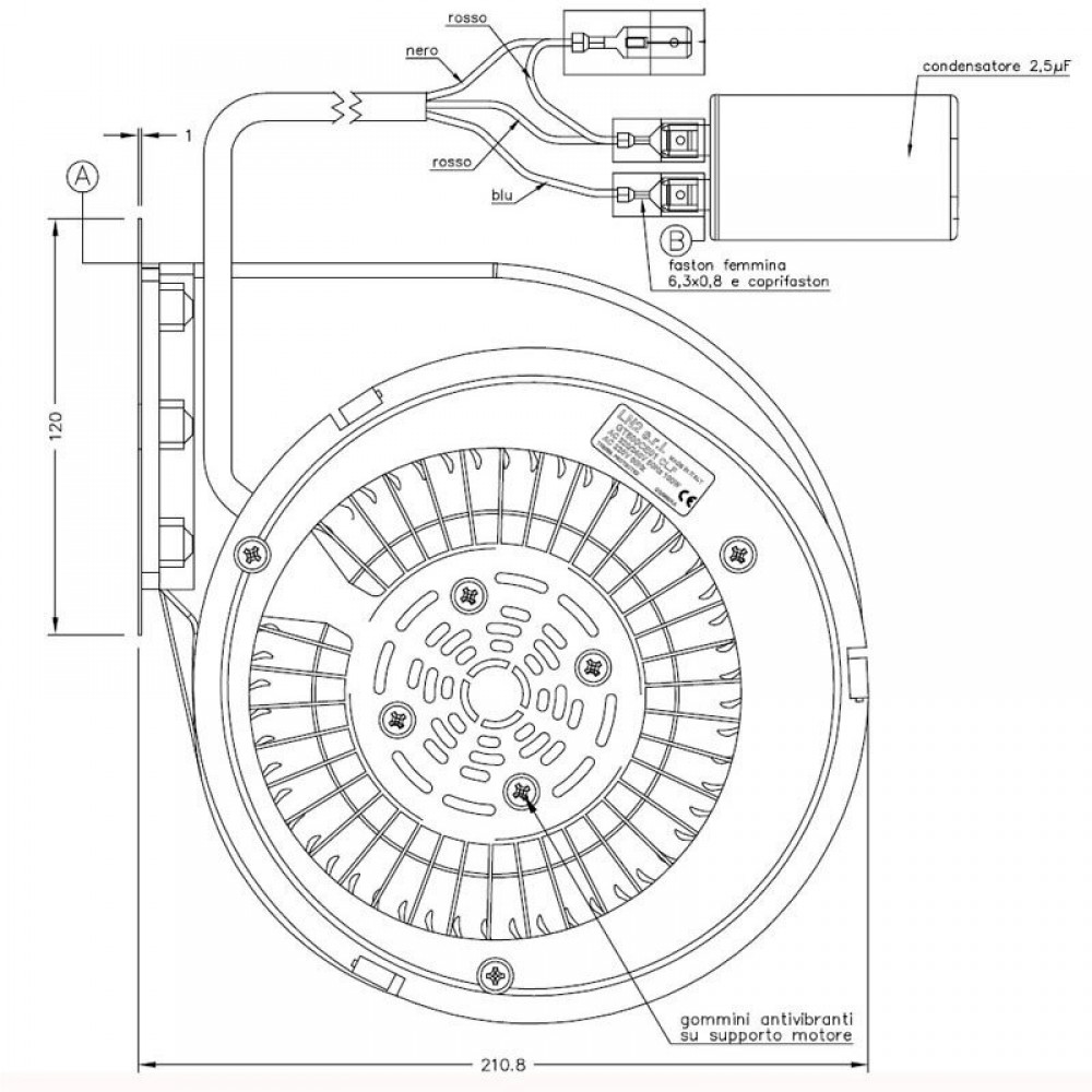 Ventilador centrífugo Natalini para estufas de pellets Eco Spar, Deville, Puros y otras- Sit Group, caudal 480 m³/h | Ventiladores y sopladores | Piezas de estufa de pellets |