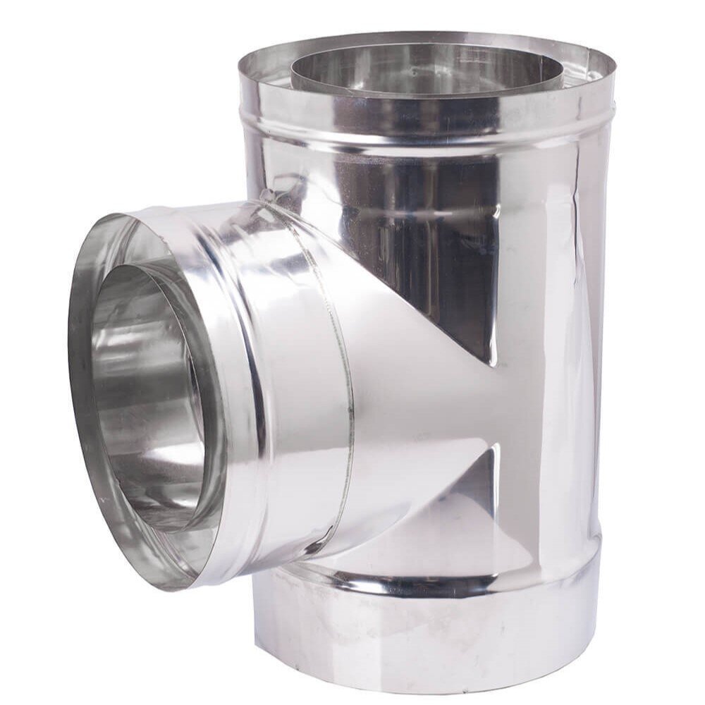 Tubo t para chimenea 90°, doble pared, con tapa, Aislamiento, Acero inoxidable AISI 304, Ф200-250 | Tubo t para chimenea | Chimeneas |