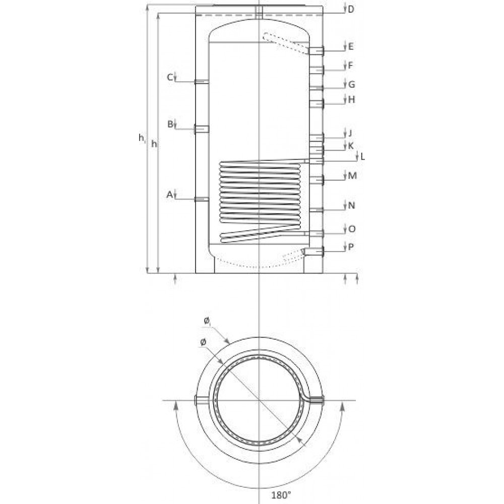 Depósito de inercia Sunsystem, Modelo PR 500, Capacidad 500L, Un recipiente con una bobina de intercambio de calor | Depósitos de inercia |  |