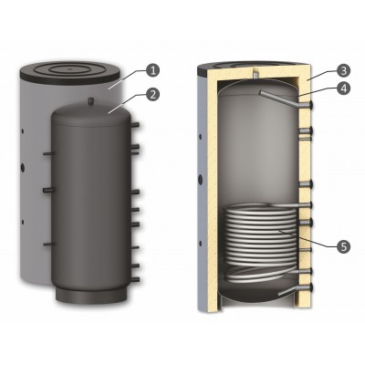 Tanque de inercia Sunsystem, Modelo PR 800, Capacidad 800L, Un recipiente con una bobina de intercambio de calor - Comparación de Producto