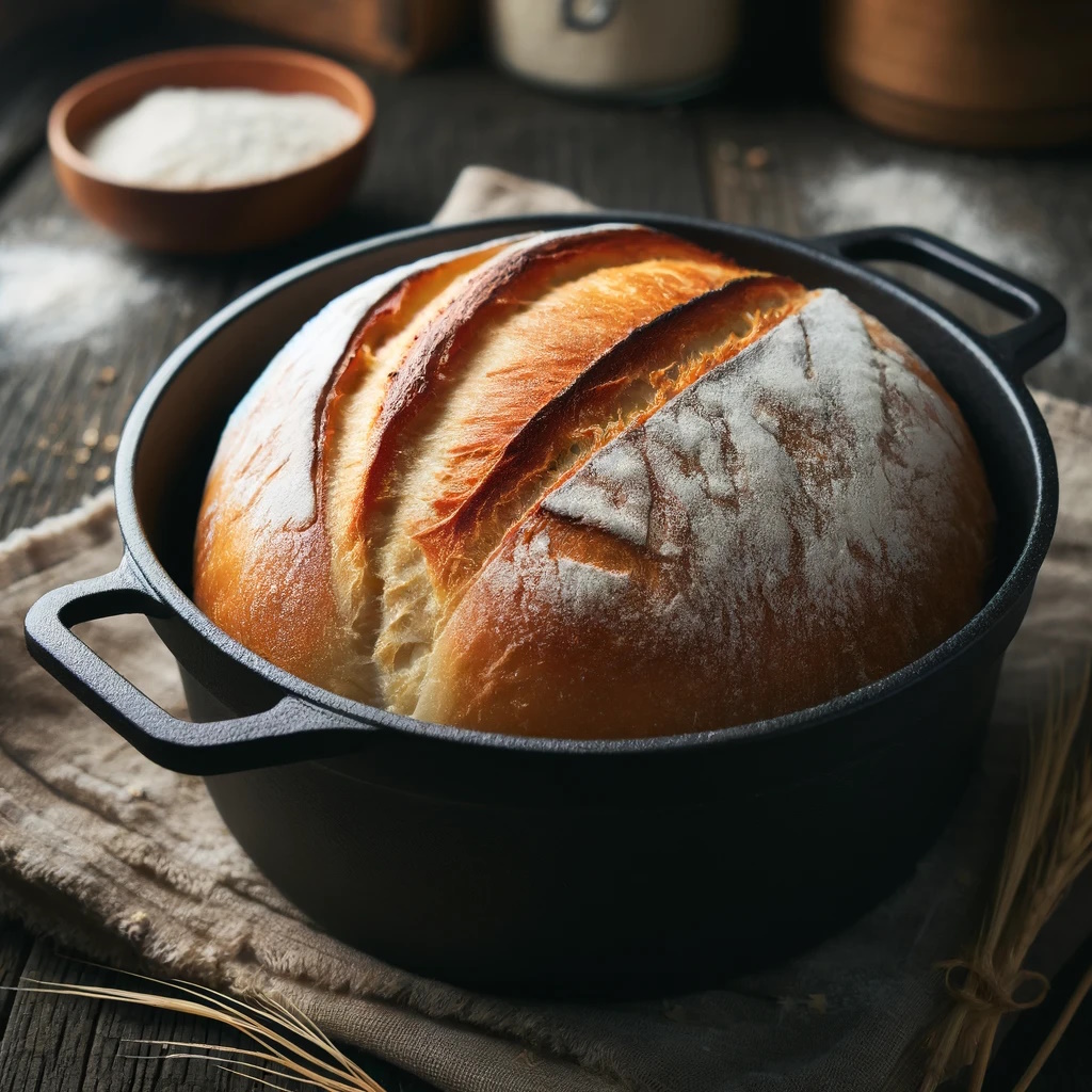 pan-recién-horneado-en-una-olla-de-hierro-fundido