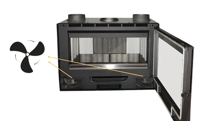 Ventilador integrado en chimenea de leña