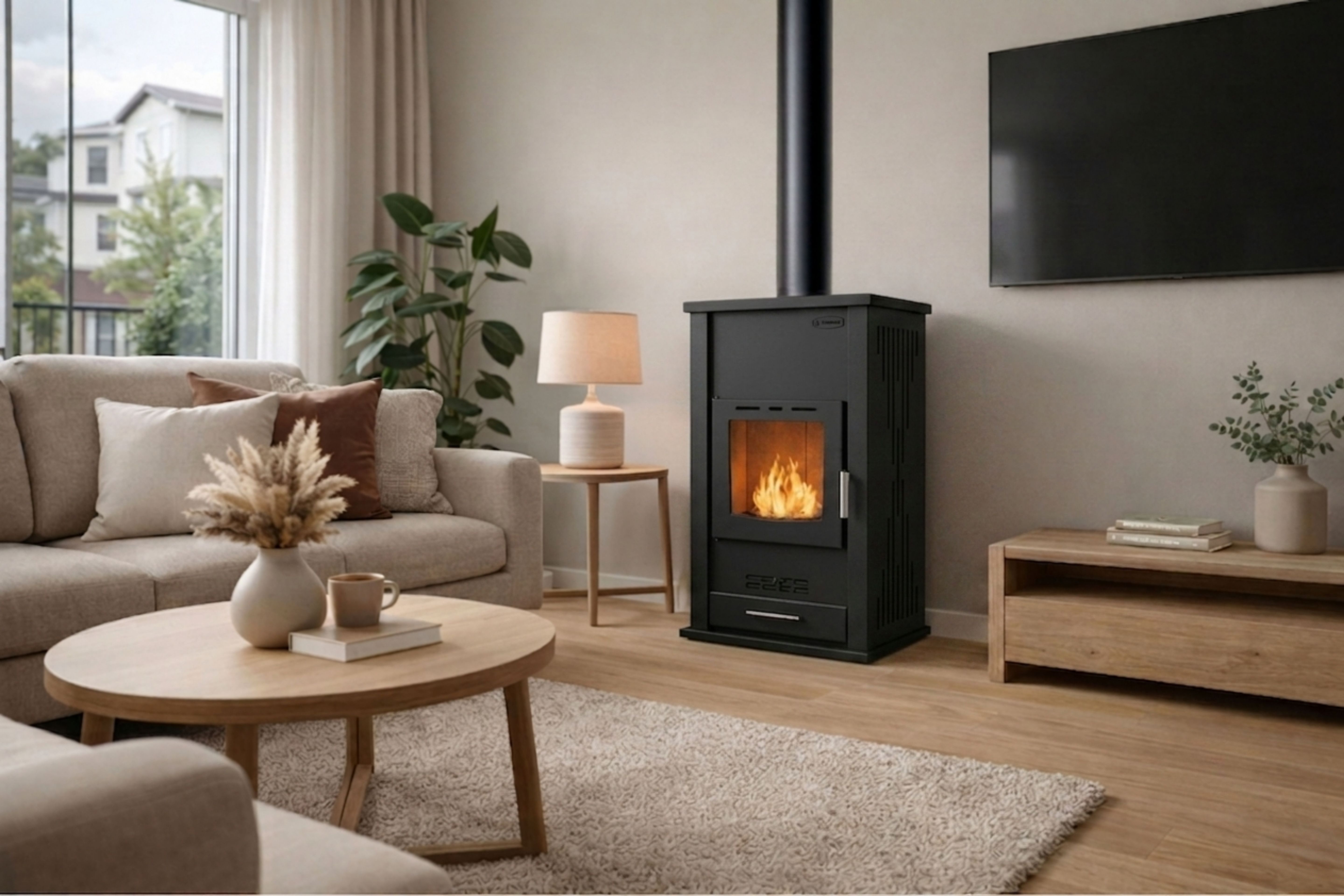 Chimenea de leña con camisa de agua
